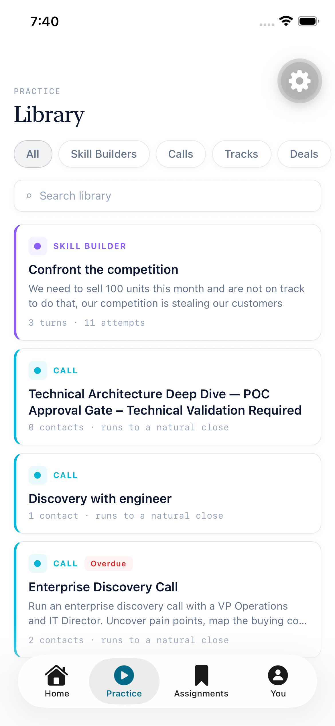 FirstPass mobile — practice library with skill builders and calls